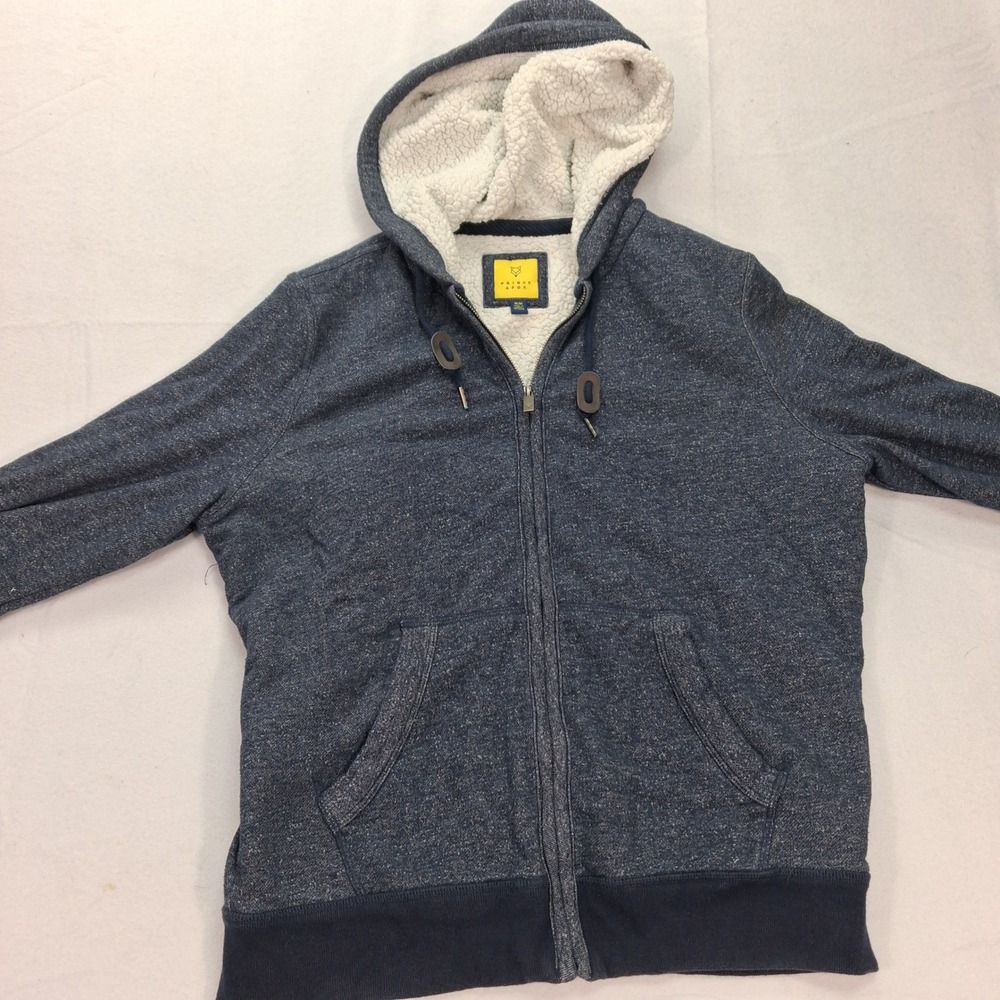 Prince & Fox Hoodie Mens M Blue Sherpa Lined Full Zip Marled Sweatshirt EUC